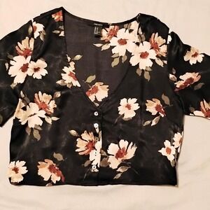Forever21 Whimsygoth Floral Button-Up Crop Top fairy boho indie peasant summer